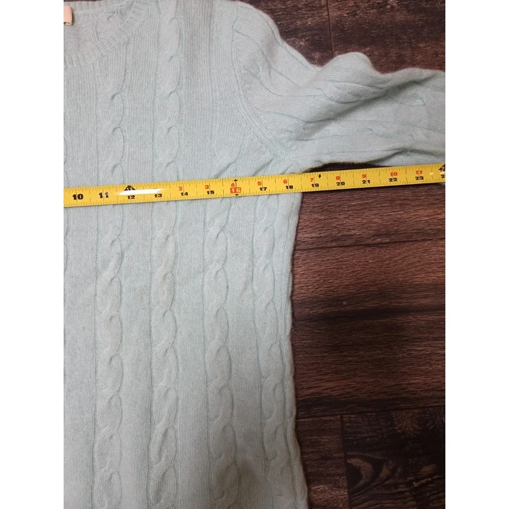 Peck And Peck Pure Cashmere 2 Ply‎ Womens L Light Blue/Aqua Cable Sweater Vntg